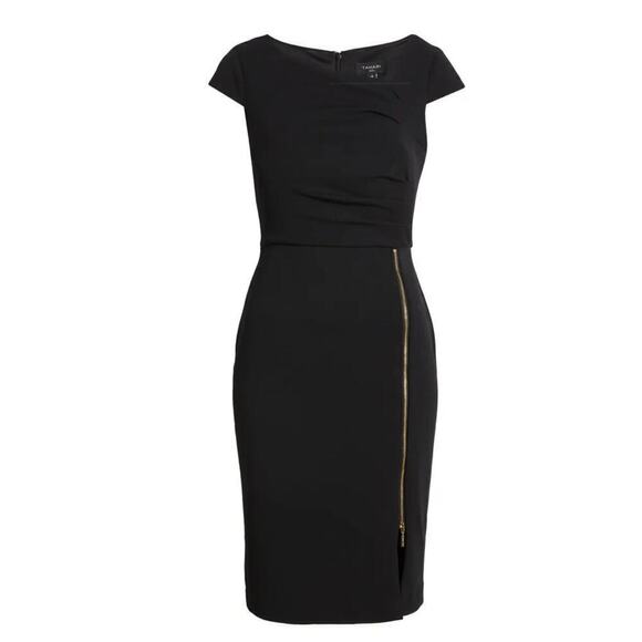 NWT TAHARI ASL Women's Asymmetrical Neck Zip Front Slit Sheath Midi Dress - Picture 6 of 8